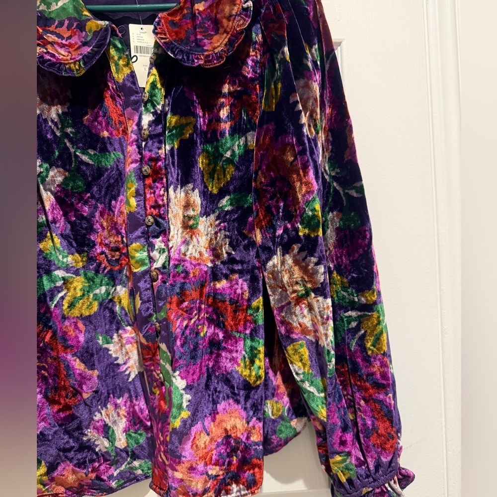 NWT Anthropologie Size Large The Keira Collared Button-Front Blouse by Pilcro - Picture 9 of 10